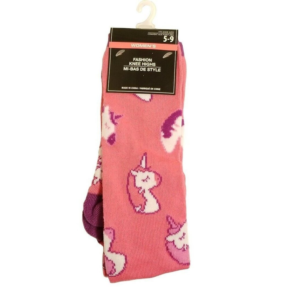 Women's Fashion Knee Highs Novelty Socks Pink Unicorns